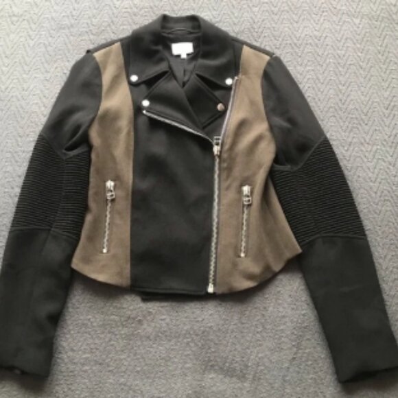 NWOT Wilfred Aritzia Moto Jacket Black Olive Khaki Fabric Made in Japan 2 - Picture 5 of 6